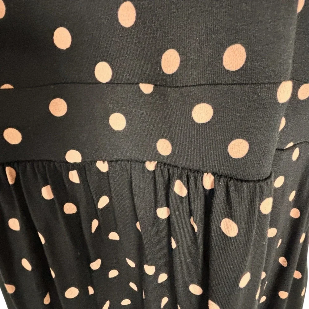 NWT Boden Black Pink Polka Dot Knit Dress‎ 3/4 Sleeve Fit Flare